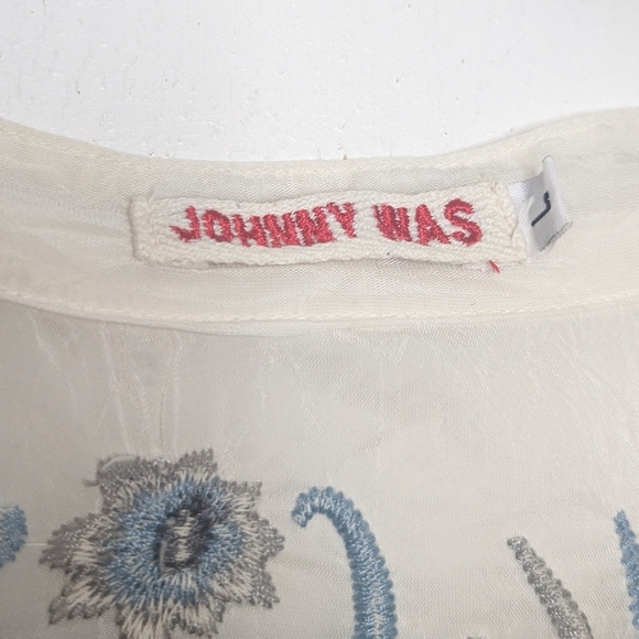 Johnny Was Floral Embroidered Tunic Top Cream Blue Grey Large - Picture 7 of 8